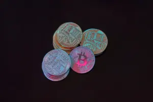 Physical bitcoin coin on a dark surface
